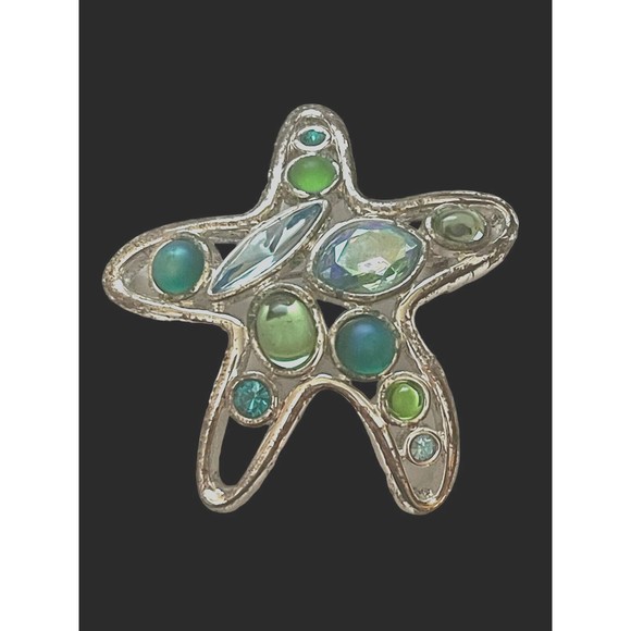 Vintage Estate Monet Brooch Pin Rhinestone Cabochon Star Shaped Silver Plated - Picture 1 of 8